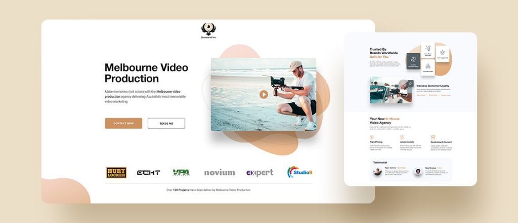 Parts of a landing page that we had designed for an Australian video production company called Enamoured Iris.