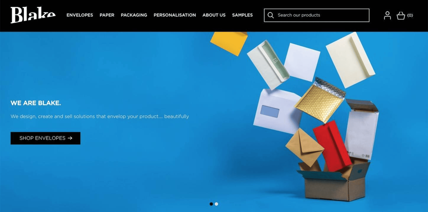 Homepage of Blake, a leading envelope company.