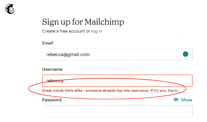 Example of Microcopy in Mailchimp.