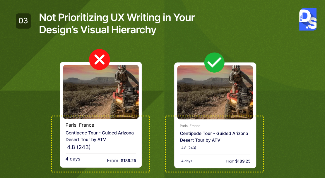 Not Prioritizing UX Writing in Your Design’s Visual Hierarchy