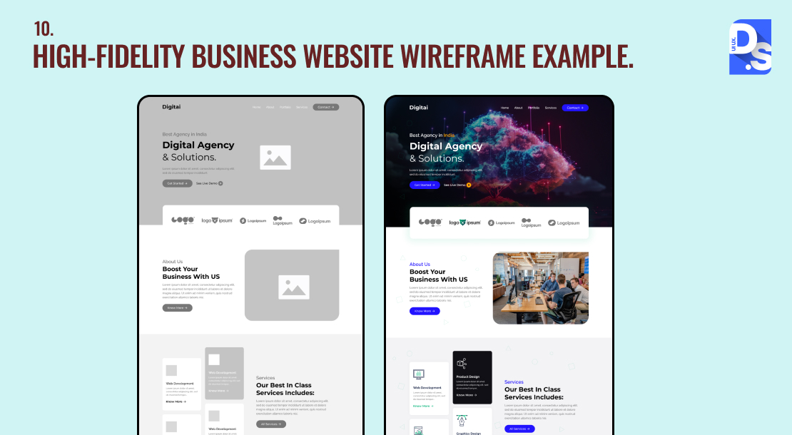 High-Fidelity Business Website Wireframe Example